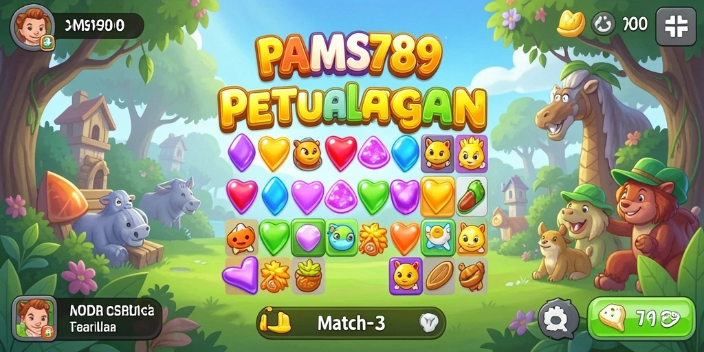 Screenshot gameplay Match-3 yang menampilkan kombinasi menawan.