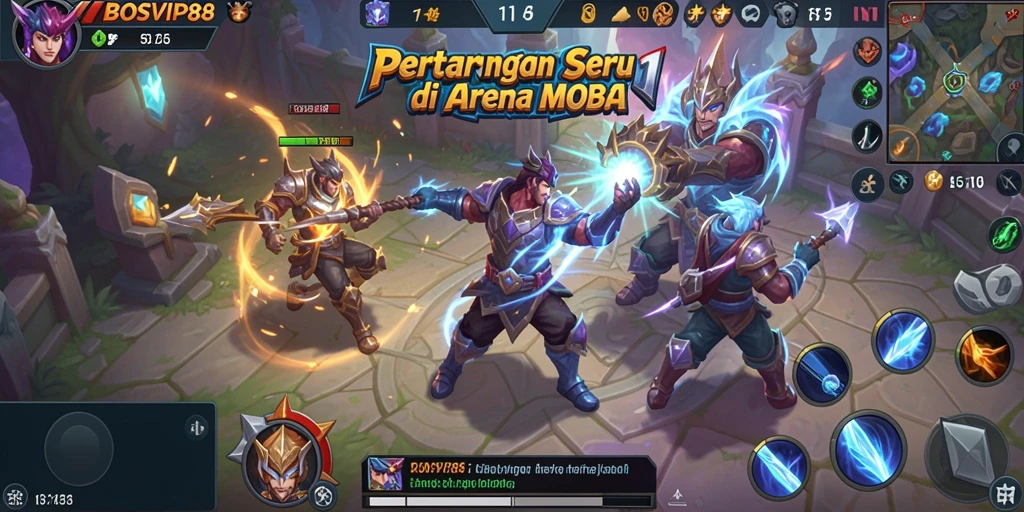 Tangkapan layar menampilkan intensitas pertempuran dalam game MOBA.