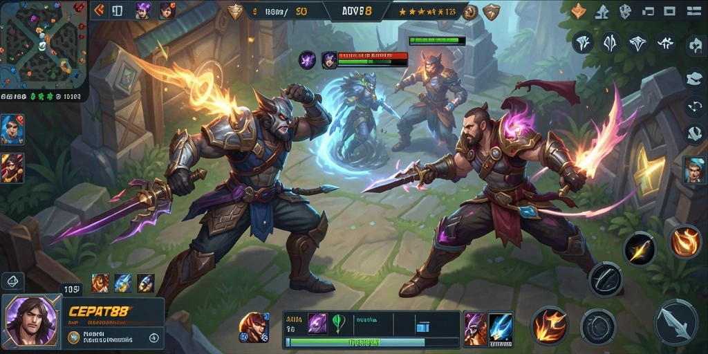 Screenshot gameplay seru dari CEPAT88 dalam pertarungan MOBA.