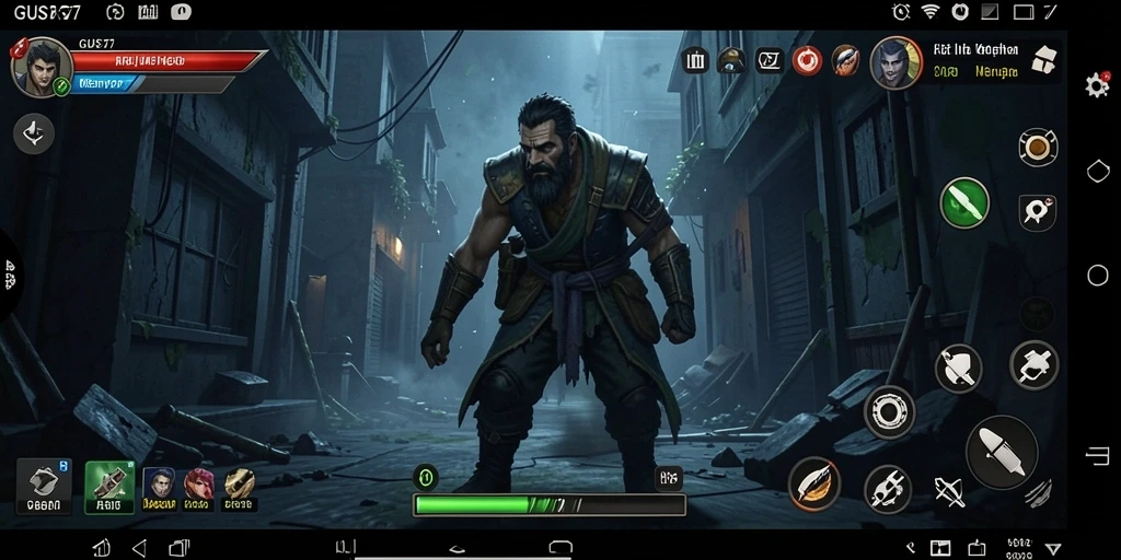 Tampilan gameplay mencekam dari GUS77 dalam suasana kegelapan.