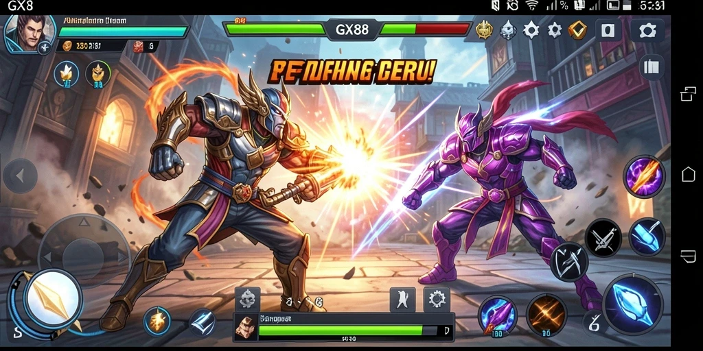 Tampilan seru gameplay GX88 dengan karakter bertarung.