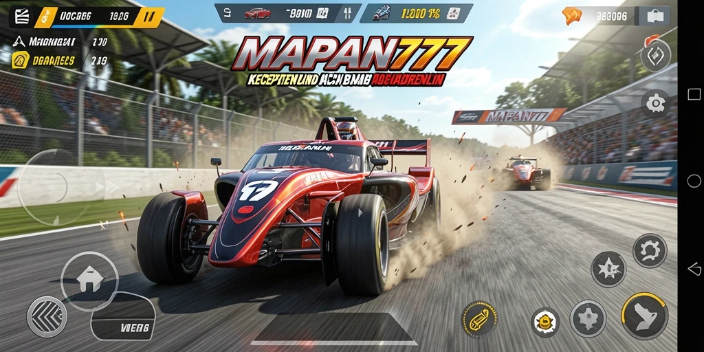 Tangkapan layar gameplay MAPAN777 yang mendebarkan dan penuh aksi balap.