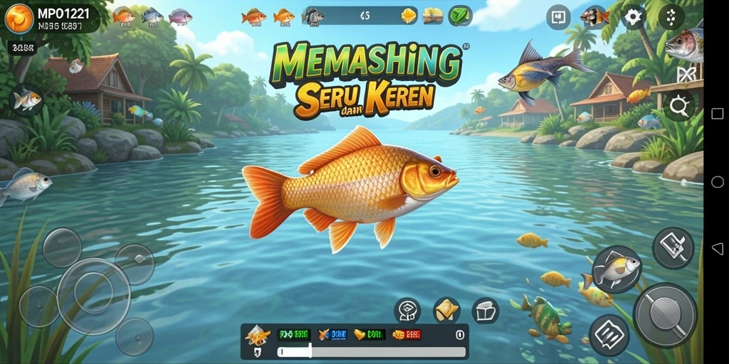 Tampilan gameplay MPO1221 yang menawan saat memancing di lokasi indah.