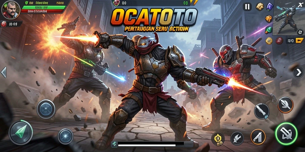 Menggambarkan aksi seru dalam gameplay OCATOTO.