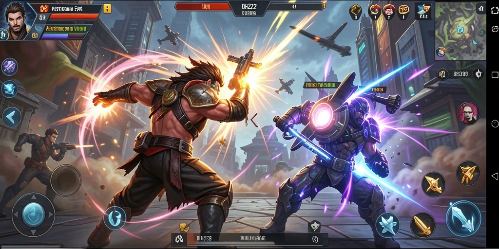 Screenshot gameplay OH222 menampilkan pertarungan seru dan karakter unik.