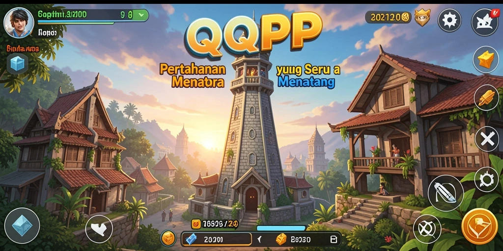 Screenshot QQRP menunjukkan strategi menara dalam aksi pertahanan.