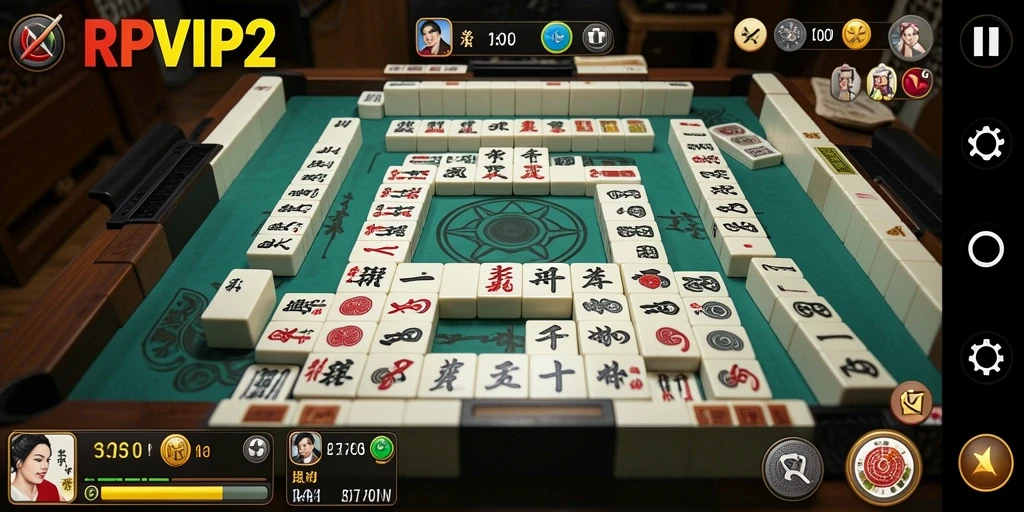Tampilan gameplay RPVIP2 menampilkan aksi Mahjong yang seru dan mendebarkan.