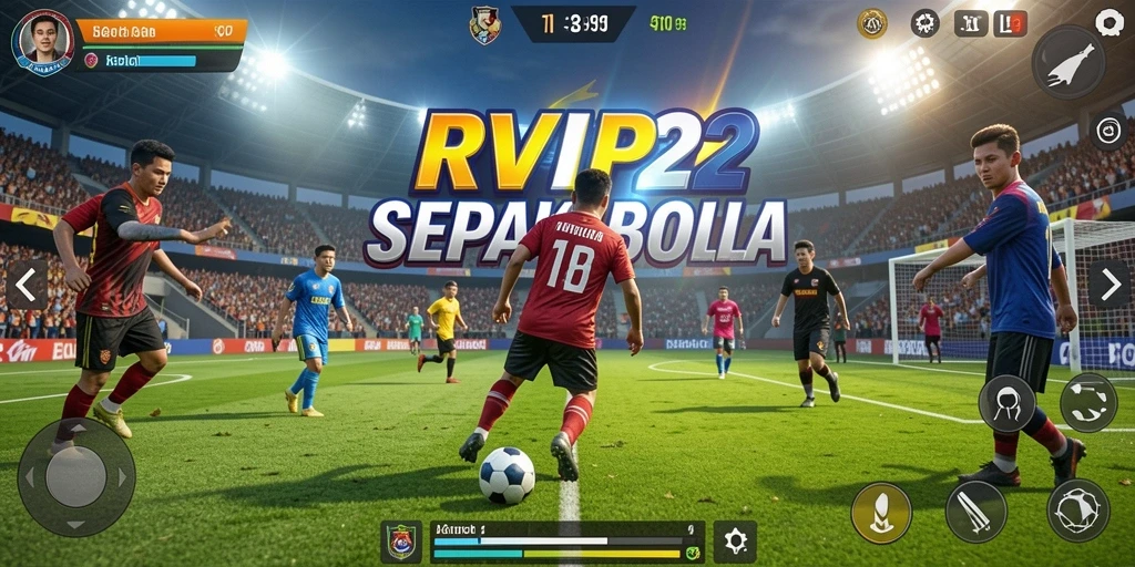 Screenshot dari gameplay RVIP2 yang menampilkan aksi sepak bola yang mendebarkan.