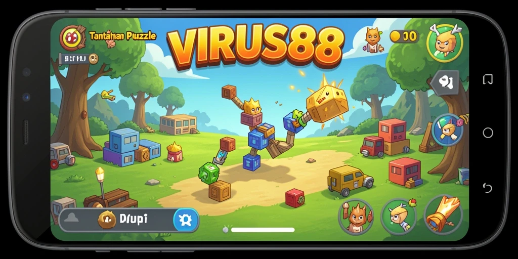 Tampilan gameplay menantang dari VIRUS88 yang penuh dengan teka-teki kreatif.