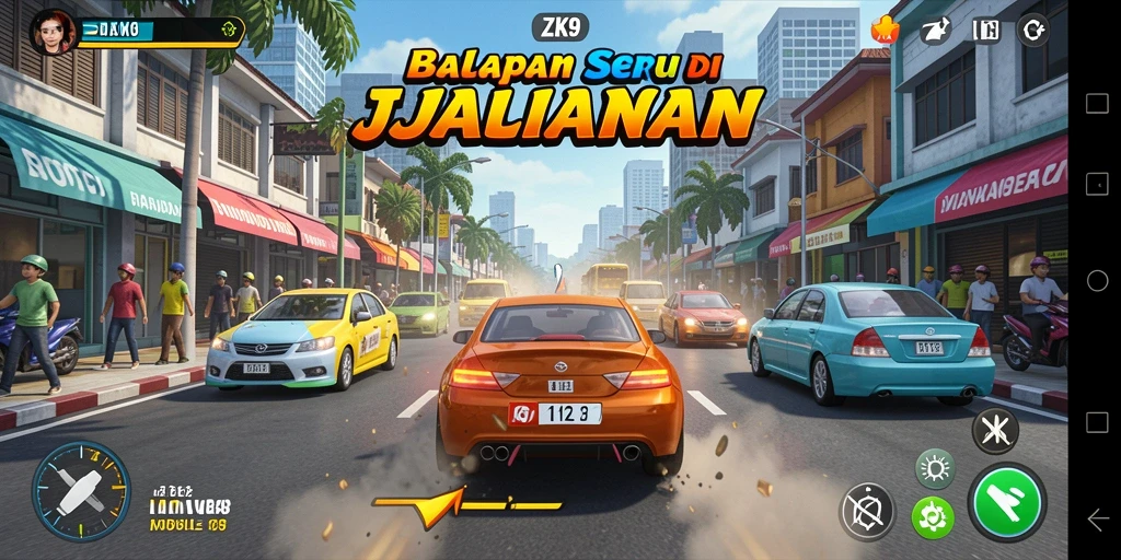 Gameplay ZK9 yang mendebarkan di trek balap yang menantang.