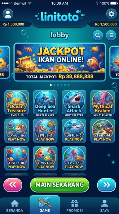 Tampilan antarmuka aplikasi linitoto yang menarik.